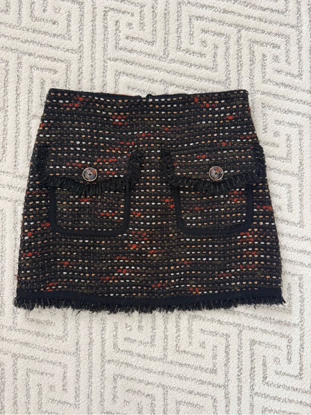 Veronica Beard Black Tweed Mini Skirt with Multicolor Speckle